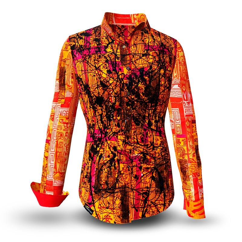 SOUVENIR - rot orangene Bluse - GERMENS artfashion - 100 % Baumwolle - sehr gute Passform - Künstlerdesign - 99 Stück limitiert - 6 Größen von XS - XXL - Made in Germany