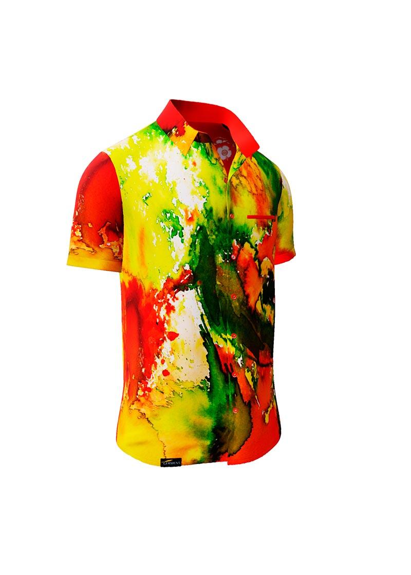 POPPYFLOPPY - red green short sleeve shirt - GERMENS artfashion - Unusual long sleeve shirt in 10 sizes - Made in Germany