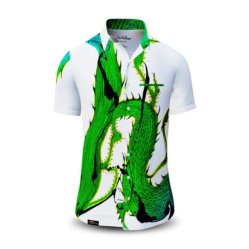 STACHELHAUT CACTUS - White Green Short Sleeve Shirt - GERMENS artfashion - Unusual long sleeve shirt in 10 sizes - Made in Germany