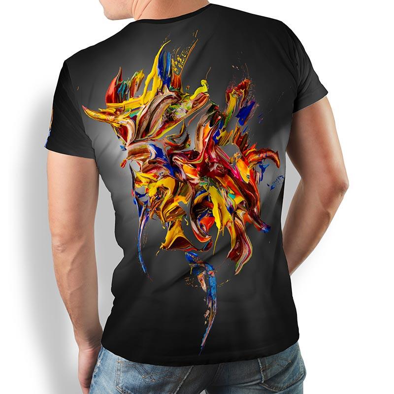 FLYING COLORS - dark T-shirt with colourful paint spot - 100 % cotton - GERMENS artfashion - 8 sizes S-5XL
