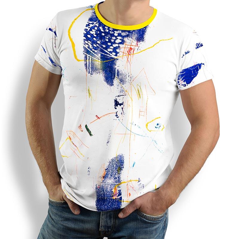 DRAGONFLY - white T Shirt with blue and yellow - 100 % cotton - GERMENS artfashion - 8 sizes S-5XL