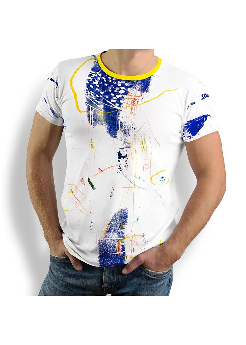 DRAGONFLY - white T Shirt with blue and yellow - 100 % cotton - GERMENS artfashion - 8 sizes S-5XL