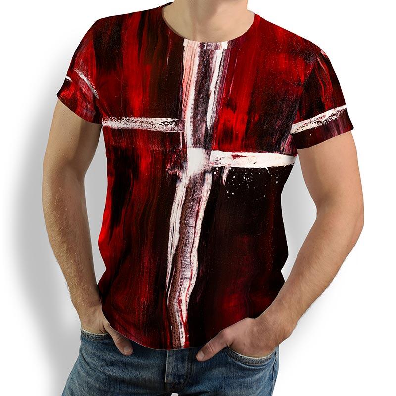 WHITE CROSS - Red White T Shirt - 100 % cotton - GERMENS artfashion - 8 sizes S-5XL