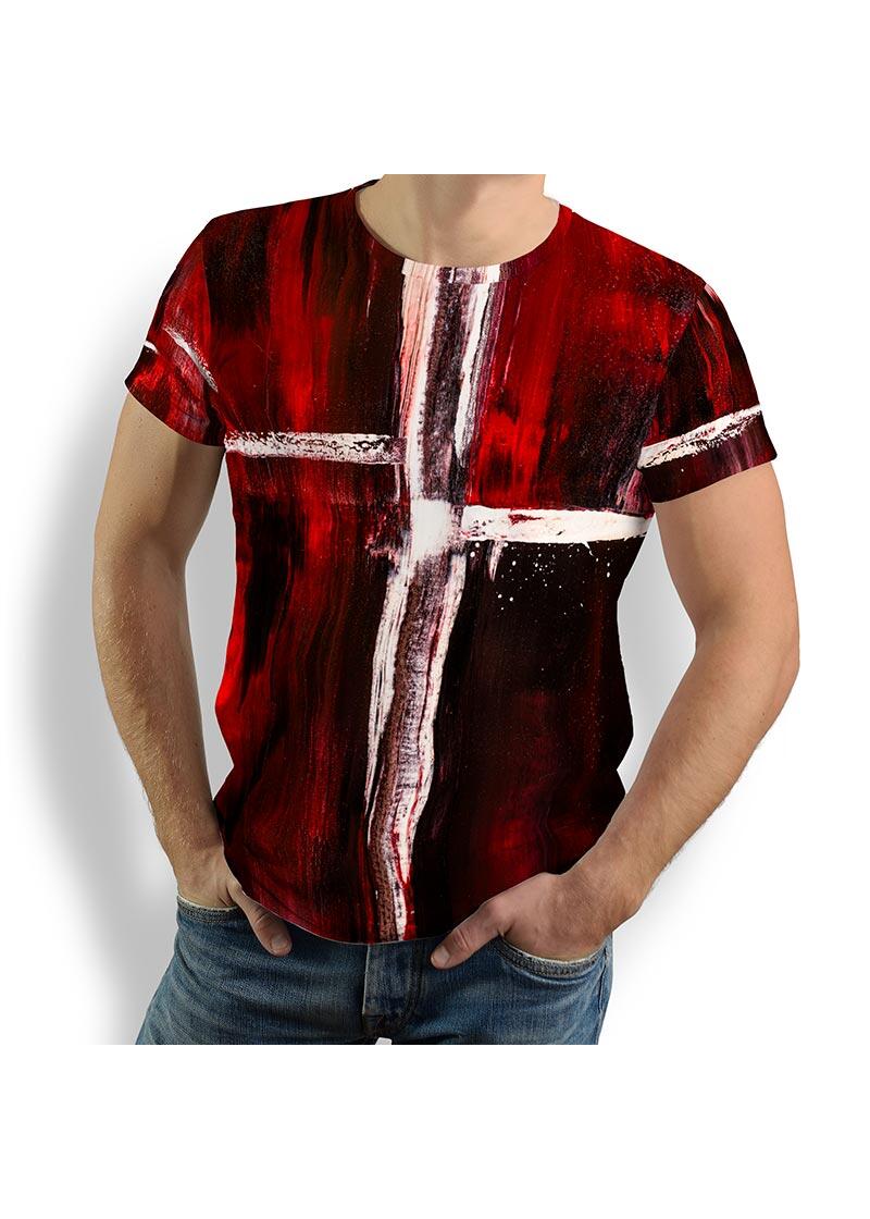 WHITE CROSS - Red White T Shirt - 100 % cotton - GERMENS artfashion - 8 sizes S-5XL