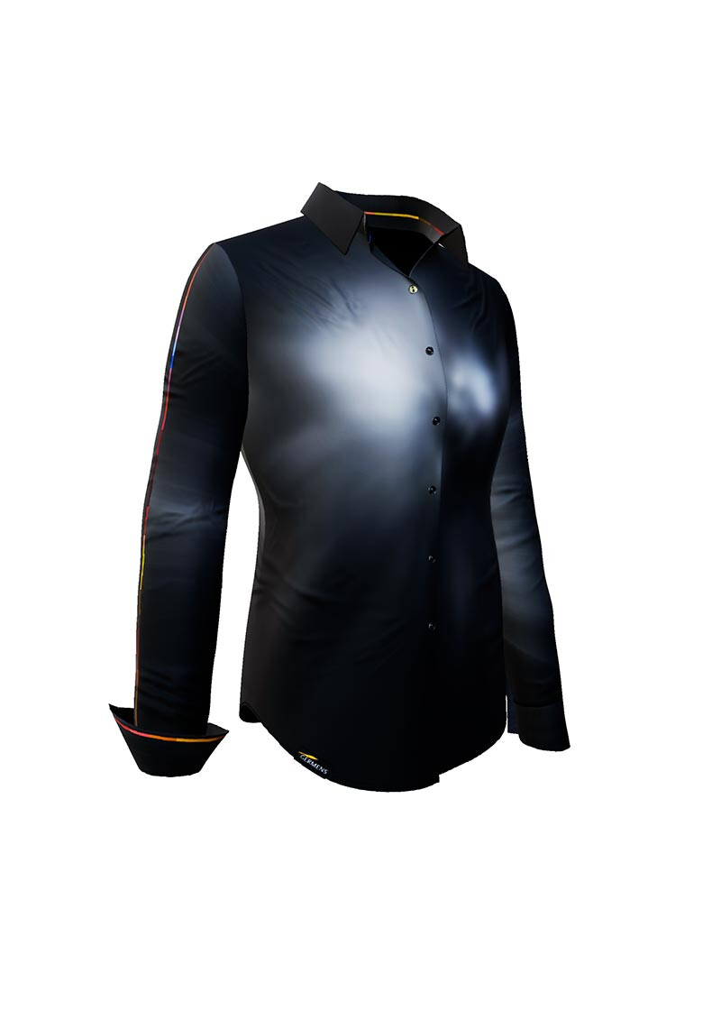 FLYING COLORS - dark blouse with multicoloured spot - GERMENS artfashion - 100 % cotton - very good fit - artist design - 99 pieces limited - 6 sizes from XS - XXL - Made in Germany