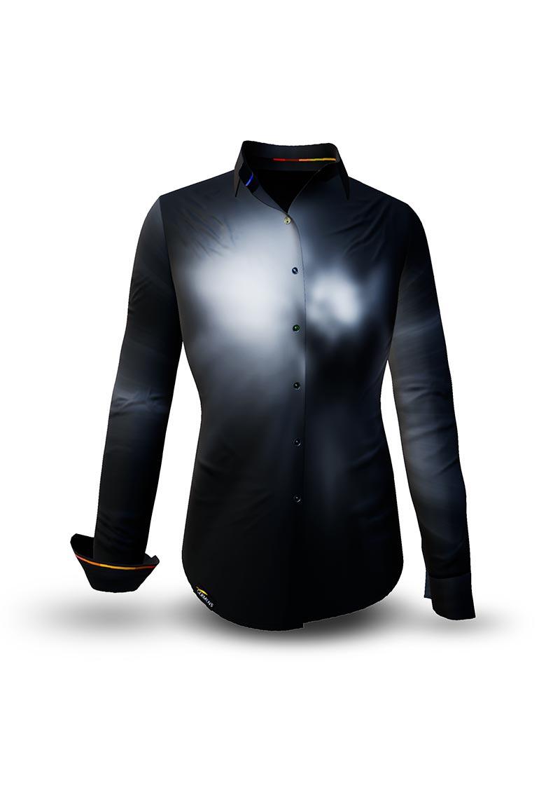 FLYING COLORS - dark blouse with multicoloured spot - GERMENS artfashion - 100 % cotton - very good fit - artist design - 99 pieces limited - 6 sizes from XS - XXL - Made in Germany