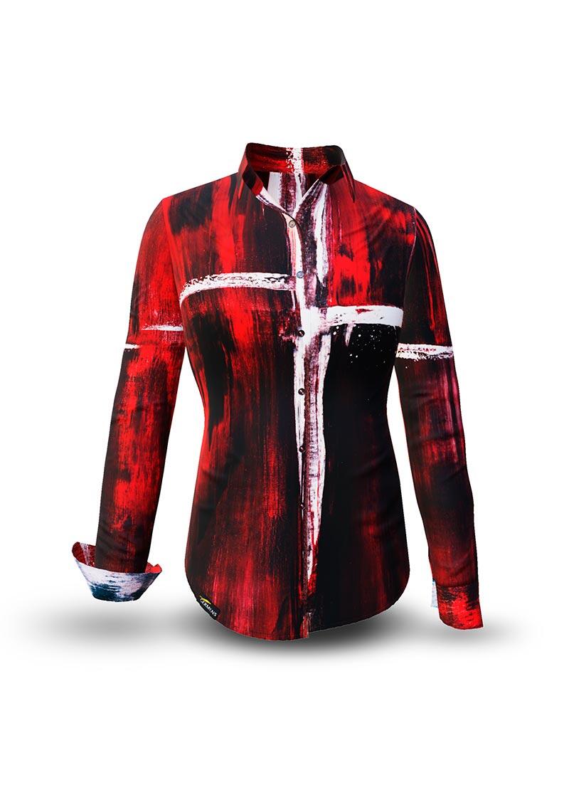 WHITE CROSS - Red white blouse - GERMENS artfashion - 100 % cotton - very good fit - artist design - 99 pieces limited - 6 sizes from XS - XXL - Made in Germany