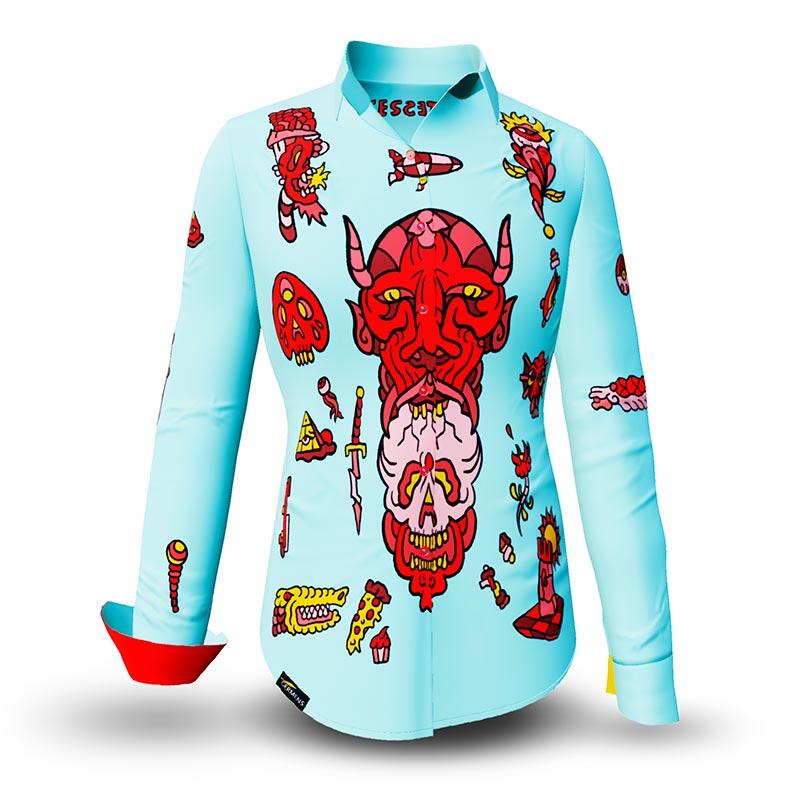 FLASH - Light blue blouse with devil - GERMENS artfashion - 100 % cotton - very good fit - artist design - 99 pieces limited - 6 sizes from XS - XXL - Made in Germany