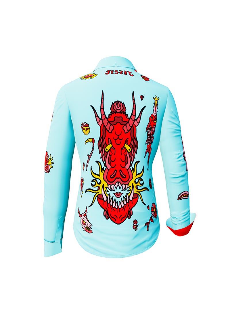 FLASH - Light blue blouse with devil - GERMENS artfashion - 100 % cotton - very good fit - artist design - 99 pieces limited - 6 sizes from XS - XXL - Made in Germany