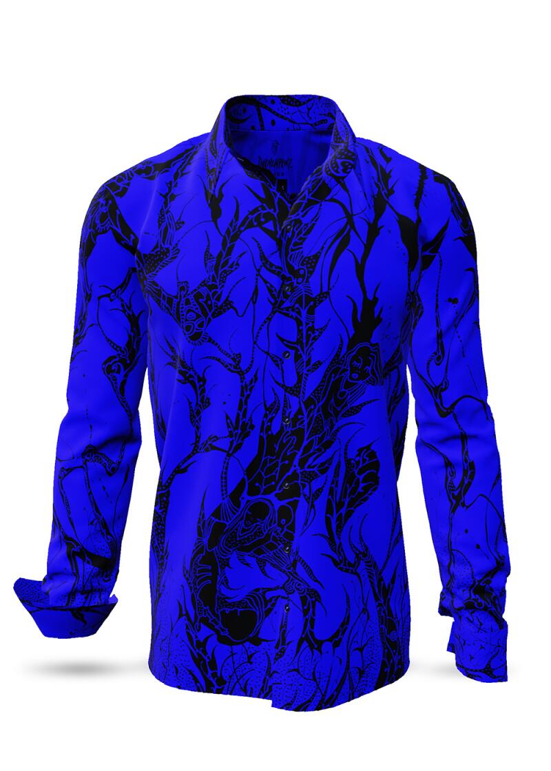 DORNENPRINZ INDIGO - Blue shirt with black drawings - GERMENS