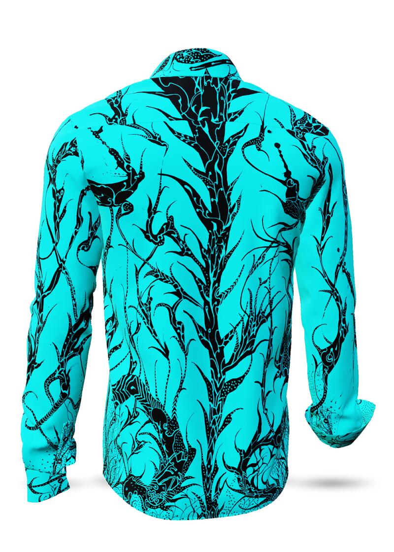 DORNENPRINZ CYAN - Cyanfarbenes Hemd mit schwarzen...