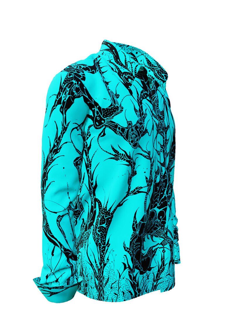 DORNENPRINZ CYAN - Cyan shirt with black drawings - GERMENS