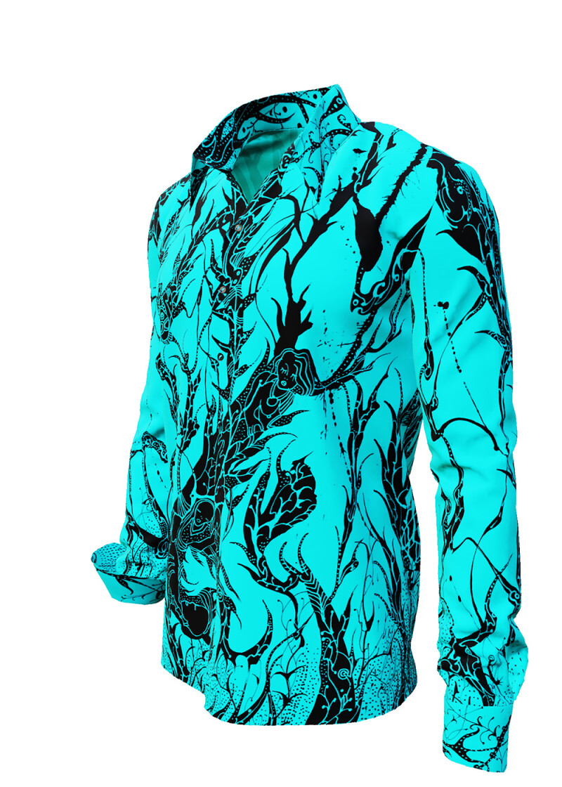 DORNENPRINZ CYAN - Cyan shirt with black drawings - GERMENS