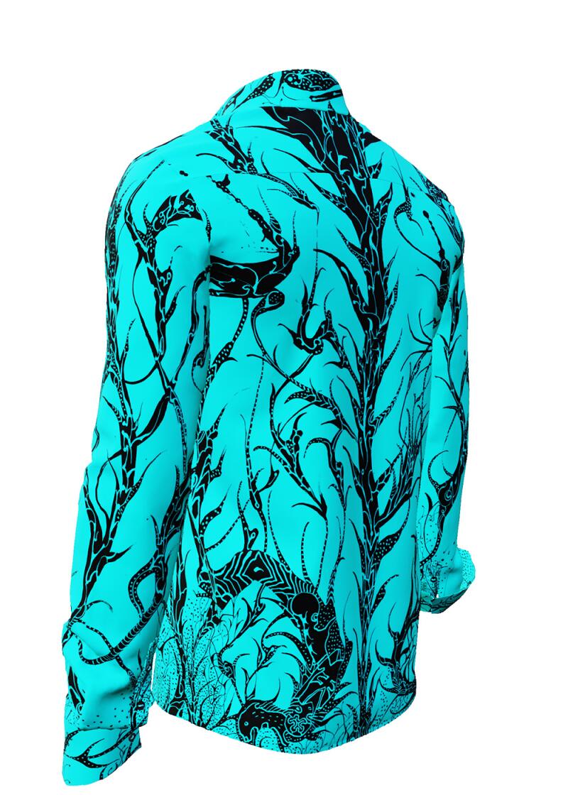 DORNENPRINZ CYAN - Cyan shirt with black drawings - GERMENS
