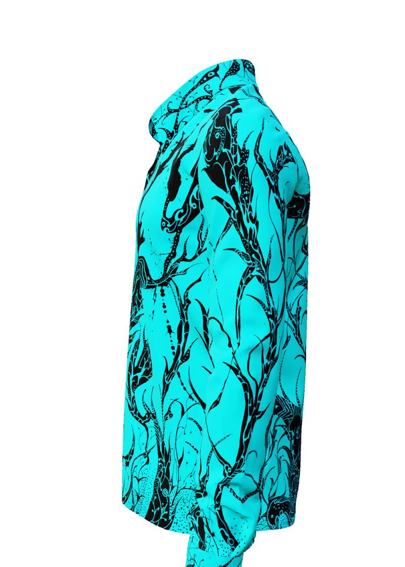 DORNENPRINZ CYAN - Cyan shirt with black drawings - GERMENS