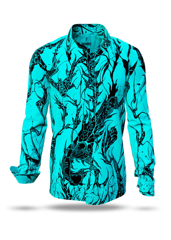 Discover Button Up Shirt DORNENPRINZ CYAN - 100 % cotton