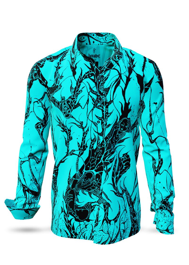 DORNENPRINZ CYAN - Cyan shirt with black drawings - GERMENS