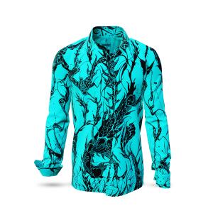 Discover Button Up Shirt DORNENPRINZ CYAN - 100 % cotton