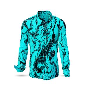 DORNENPRINZ CYAN - Cyan shirt with black drawings - GERMENS