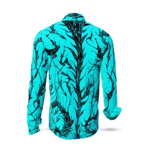 DORNENPRINZ CYAN - Cyan shirt with black drawings - GERMENS