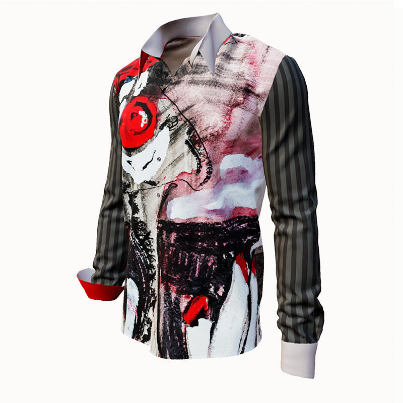 NEZ ROUGE - Grey red Long Sleeve Shirt - GERMENS artfashion - Unusual long sleeve shirt in 10 sizes - Made in Germany