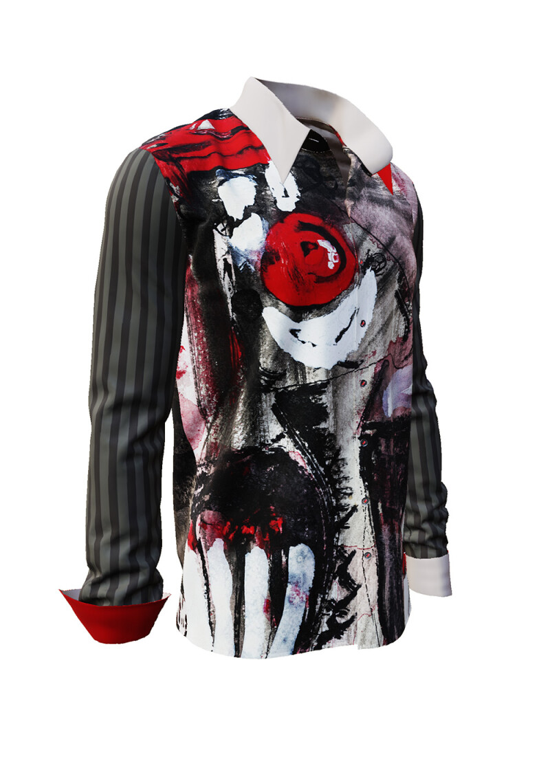 NEZ ROUGE - Grey red Long Sleeve Shirt - GERMENS artfashion - Unusual long sleeve shirt in 10 sizes - Made in Germany