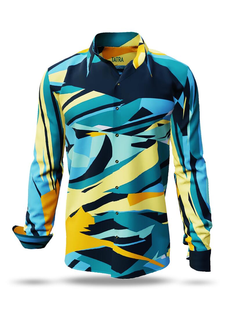 TATRA - Blue yellow long sleeve shirt - GERMENS artfashion - Unusual long sleeve shirt in 10 sizes - Made in Germany