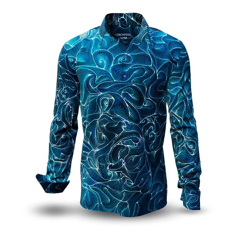 CONCHIFERA OCEAN - Blue Long Sleeve Shirt with Snail Shell Textures - GERMENS artfashion - Unusual long sleeve shirt in 10 sizes - Made in Germany
