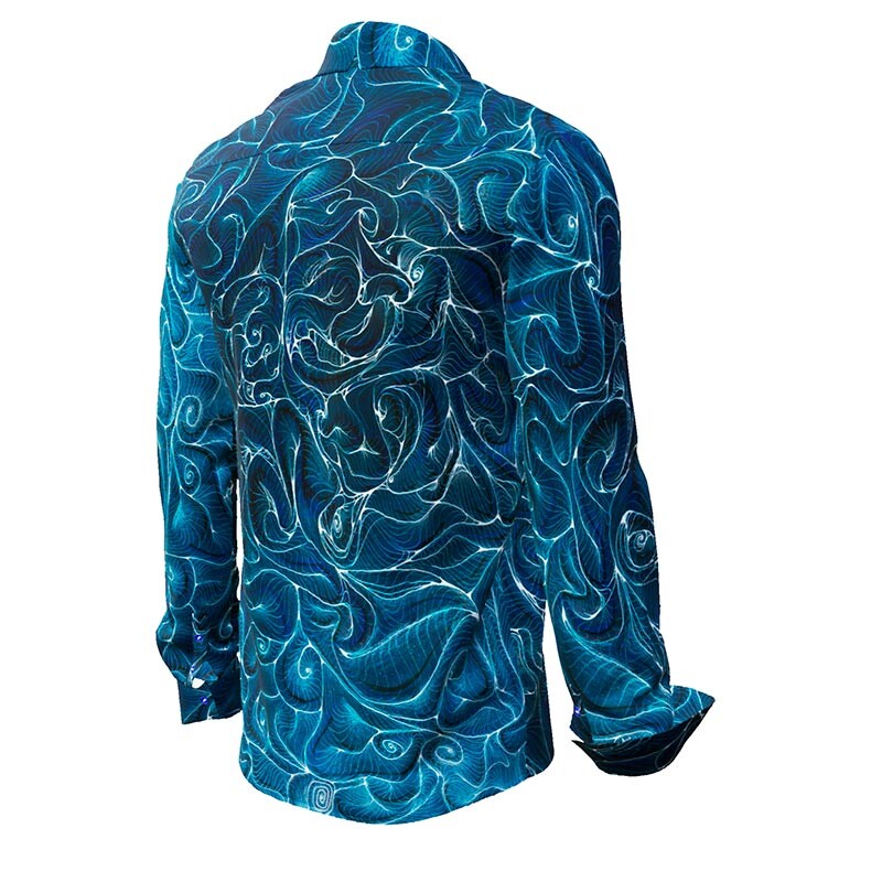 CONCHIFERA OCEAN - Blue Long Sleeve Shirt with Snail Shell Textures - GERMENS