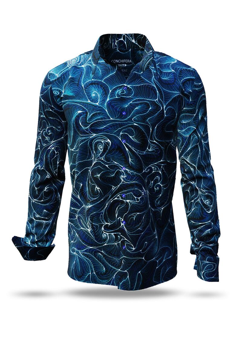 CONCHIFERA OCEAN - Blue Long Sleeve Shirt with Snail Shell Textures - GERMENS artfashion - Unusual long sleeve shirt in 10 sizes - Made in Germany