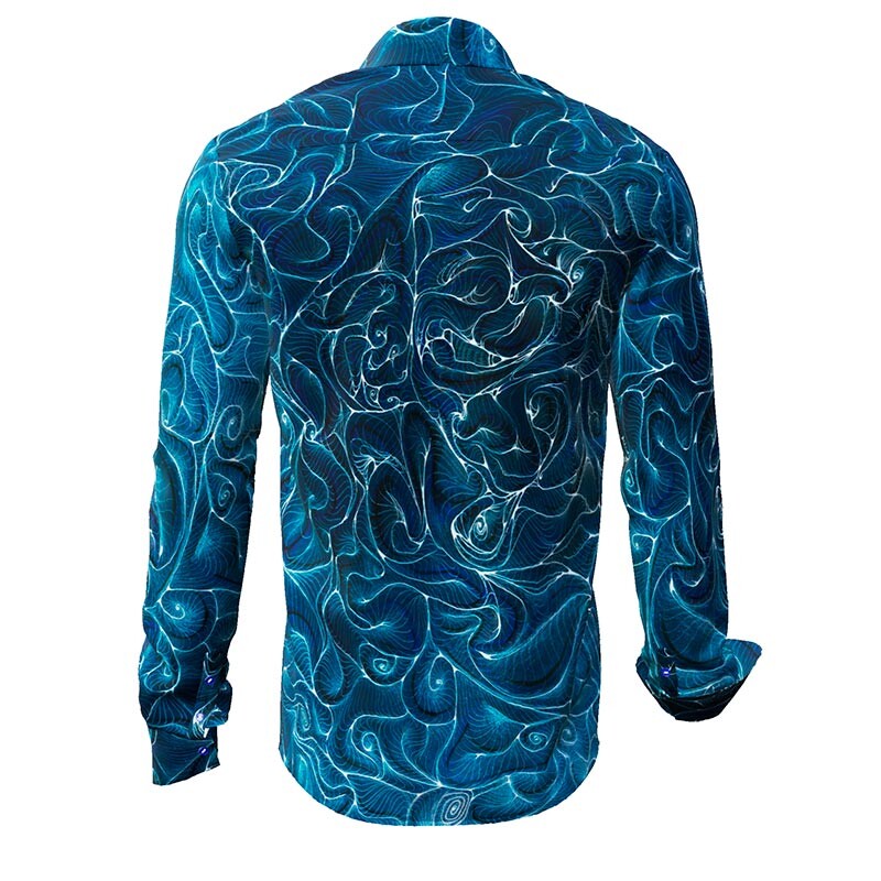 CONCHIFERA OCEAN - Blaues Langarmhemd mit Schneckenhausstrukturen - GERMENS artfashion - Besonderes Männerhemd in geringer Limitierung - Made in Germany