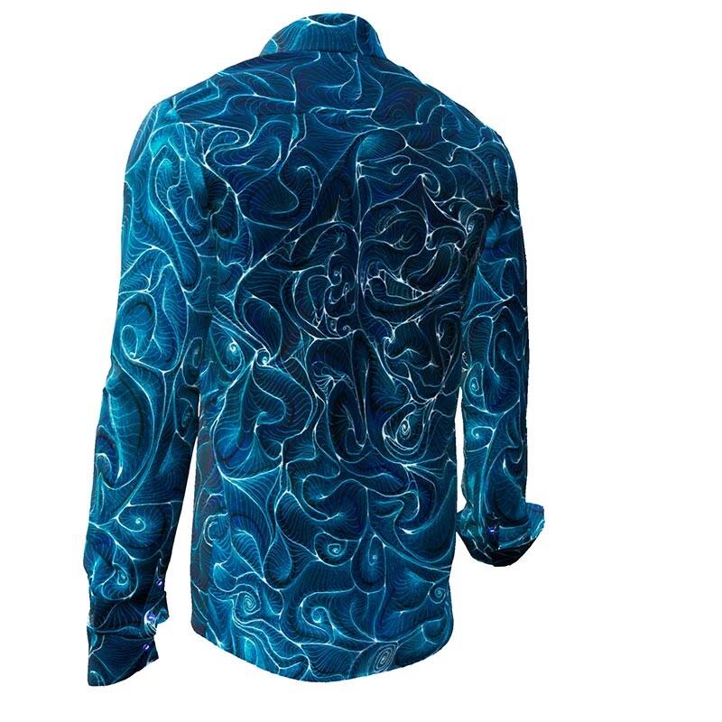 CONCHIFERA OCEAN - Blaues Langarmhemd mit Schneckenhausstrukturen - GERMENS artfashion - Einzigartiges Freizeithemd von Künstlern gestaltet - Made in Germany