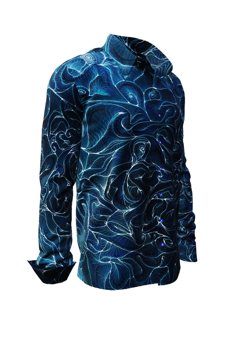 CONCHIFERA OCEAN - Blaues Langarmhemd mit Schneckenhausstrukturen - GERMENS artfashion - Einzigartiges Freizeithemd von Knstlern gestaltet - Made in Germany