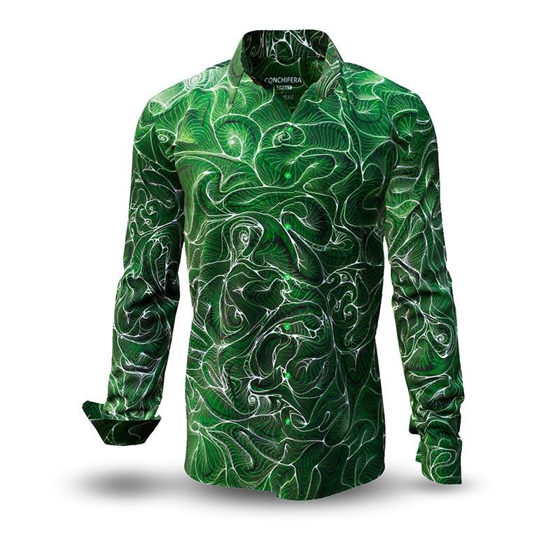 CONCHIFERA FOREST - Green Long Sleeve Shirt with Snail Shell Textures - GERMENS artfashion - Unusual long sleeve shirt in 10 sizes - Made in Germany