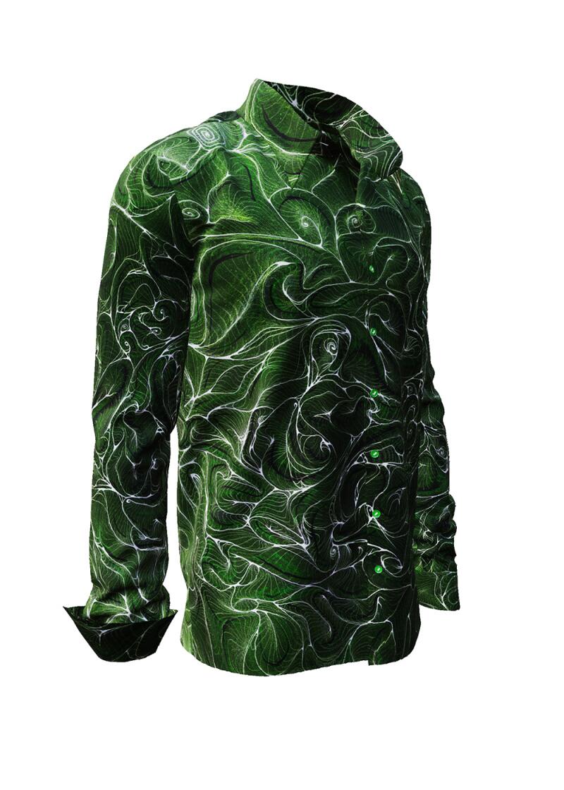 CONCHIFERA FOREST - Green Long Sleeve Shirt with Snail Shell Textures - GERMENSartfashion - Unique long sleeve shirt designed by artists - Made in Germany