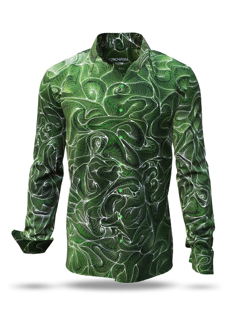 CONCHIFERA FOREST - Green Long Sleeve Shirt with Snail Shell Textures - GERMENS artfashion - Unusual long sleeve shirt in 10 sizes - Made in Germany