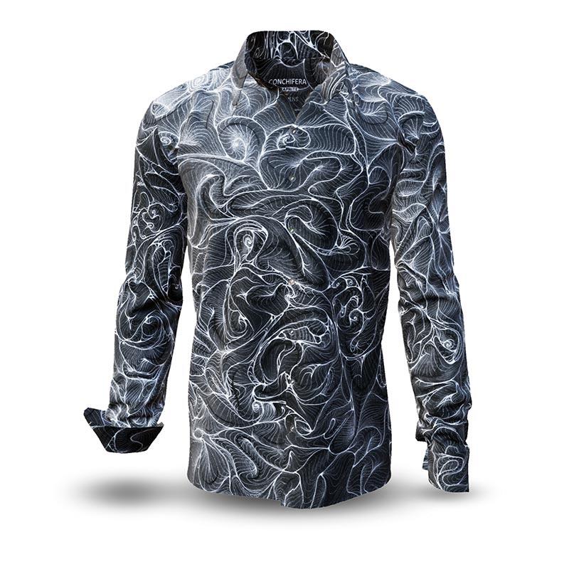 CONCHIFERA GRAPHIT - Grey Long Sleeve Shirt with Snail Shell Textures - GERMENS artfashion - Unusual long sleeve shirt in 10 sizes - Made in Germany