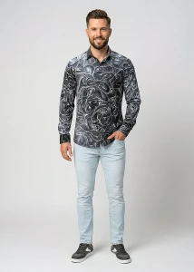 Discover button up shirts for men CONCHIFERA GRAPHITE -...