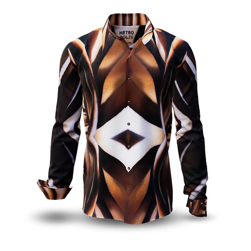 HETROPOLIS - Brown Long Sleeve Shirt with face - GERMENS artfashion - Unusual long sleeve shirt in 10 sizes - Made in Germany