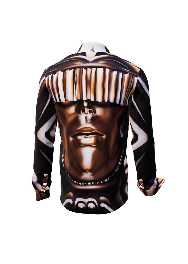 HETROPOLIS - Brown Long Sleeve Shirt with face - GERMENS artfashion - Special long sleeve shirt in small limitation - Made in Germany