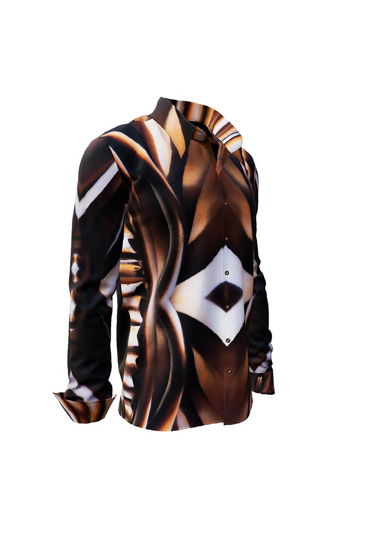 HETROPOLIS - Brown Long Sleeve Shirt with face - GERMENS artfashion - Unique long sleeve shirt designed by artists - Made in Germany