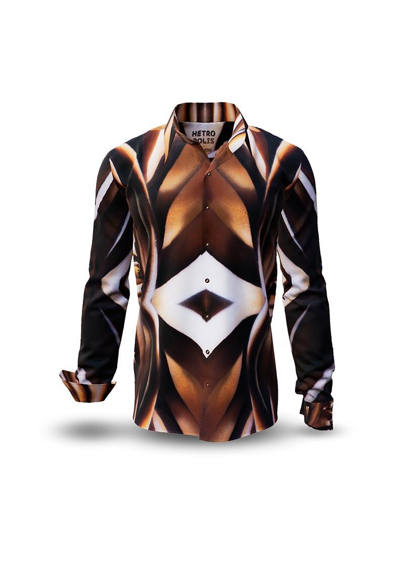 HETROPOLIS - Brown Long Sleeve Shirt with face - GERMENS artfashion - Unusual long sleeve shirt in 10 sizes - Made in Germany