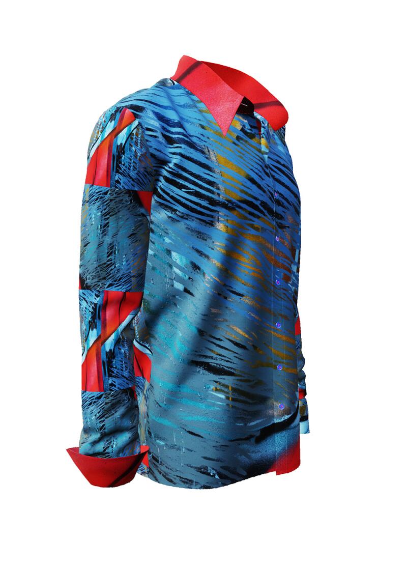 HIDDEN LOVE - Blue red Long Sleeve Shirt - GERMENS artfashion - Unique long sleeve shirt designed by artists - Made in Germany