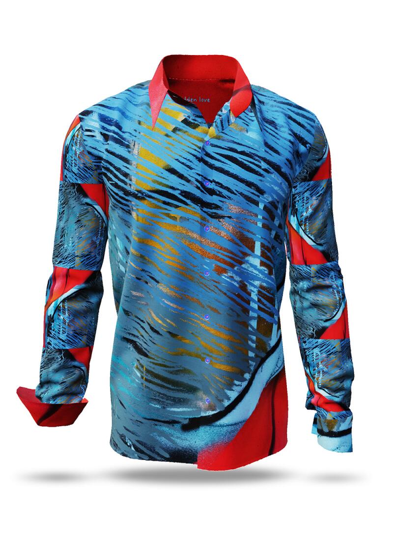 HIDDEN LOVE - Blue red Long Sleeve Shirt - GERMENS artfashion - Unusual long sleeve shirt in 10 sizes - Made in Germany