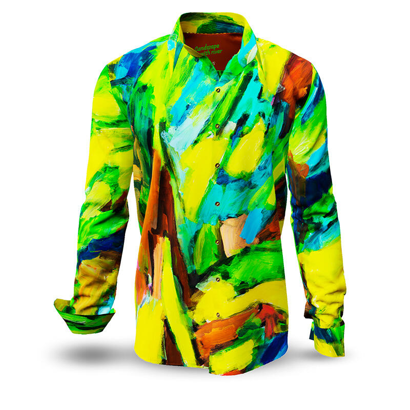 LANDSCAPE WITH RIVER - colourful Long Sleeve Shirt - GERMENS artfashion - Unusual long sleeve shirt in 10 sizes - Made in Germany
