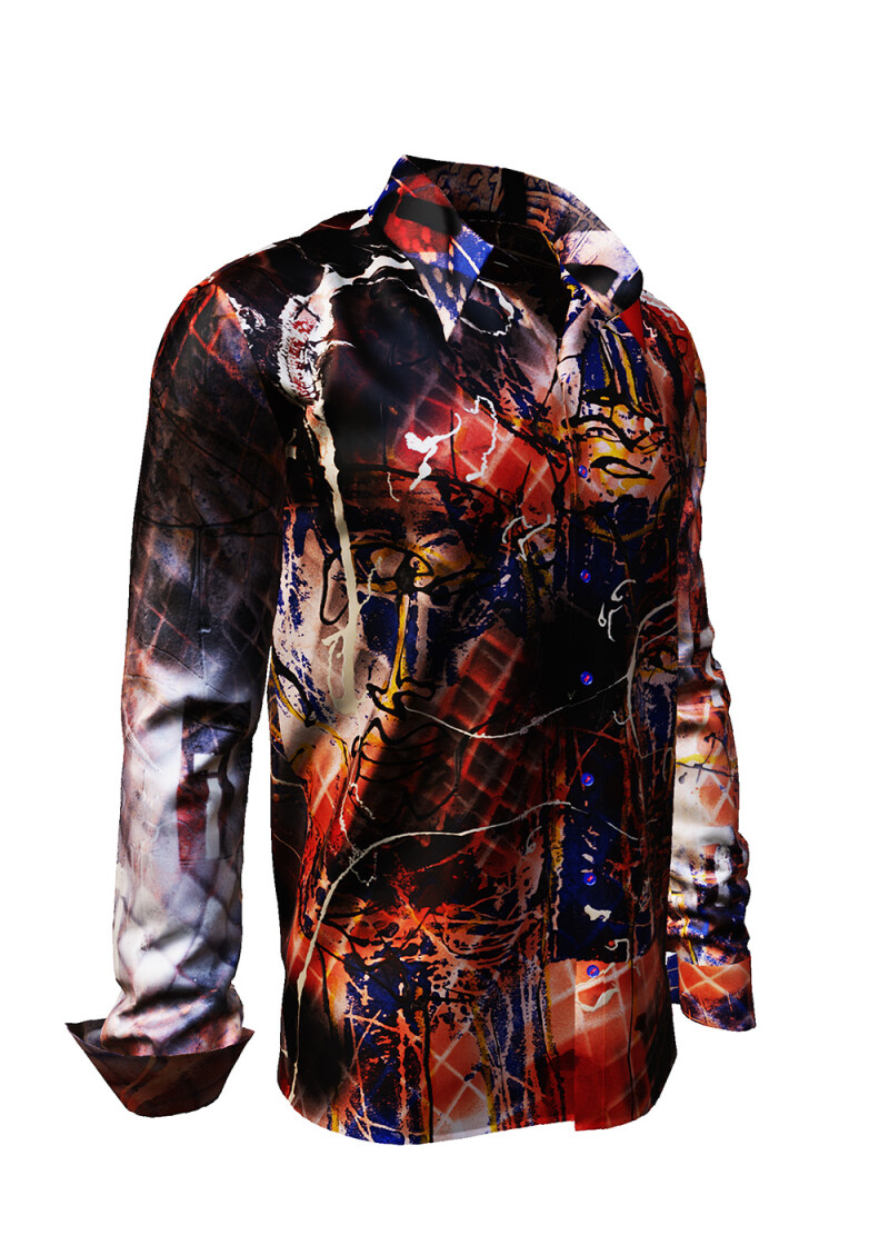 THE MAGICAL FIVE - Red blue Long Sleeve Shirt- GERMENS artfashion - Unique long sleeve shirt designed by artists - Made in Germany