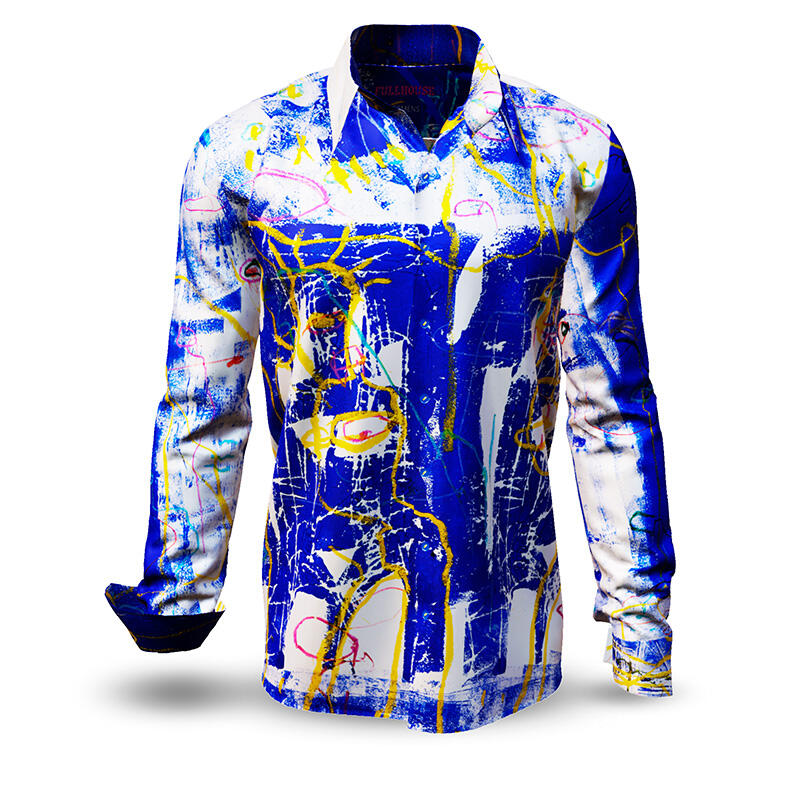 FULLHOUSE - Blue white Long Sleeve Shirt - GERMENS artfashion - Unique long sleeve shirt designed by artists - Made in Germany