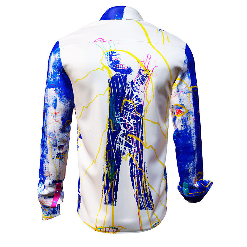 FULLHOUSE - Blue white Long Sleeve Shirt - GERMENS artfashion - Special long sleeve shirt in small limitation - Made in Germany