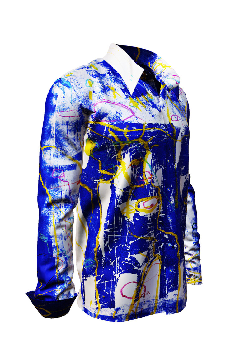 FULLHOUSE - Blue white Long Sleeve Shirt - GERMENS artfashion - Unique long sleeve shirt designed by artists - Made in Germany