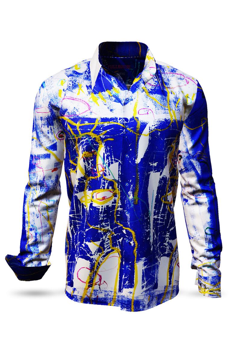 FULLHOUSE - Blue white Long Sleeve Shirt - GERMENS artfashion - Unusual long sleeve shirt in 10 sizes - Made in Germany